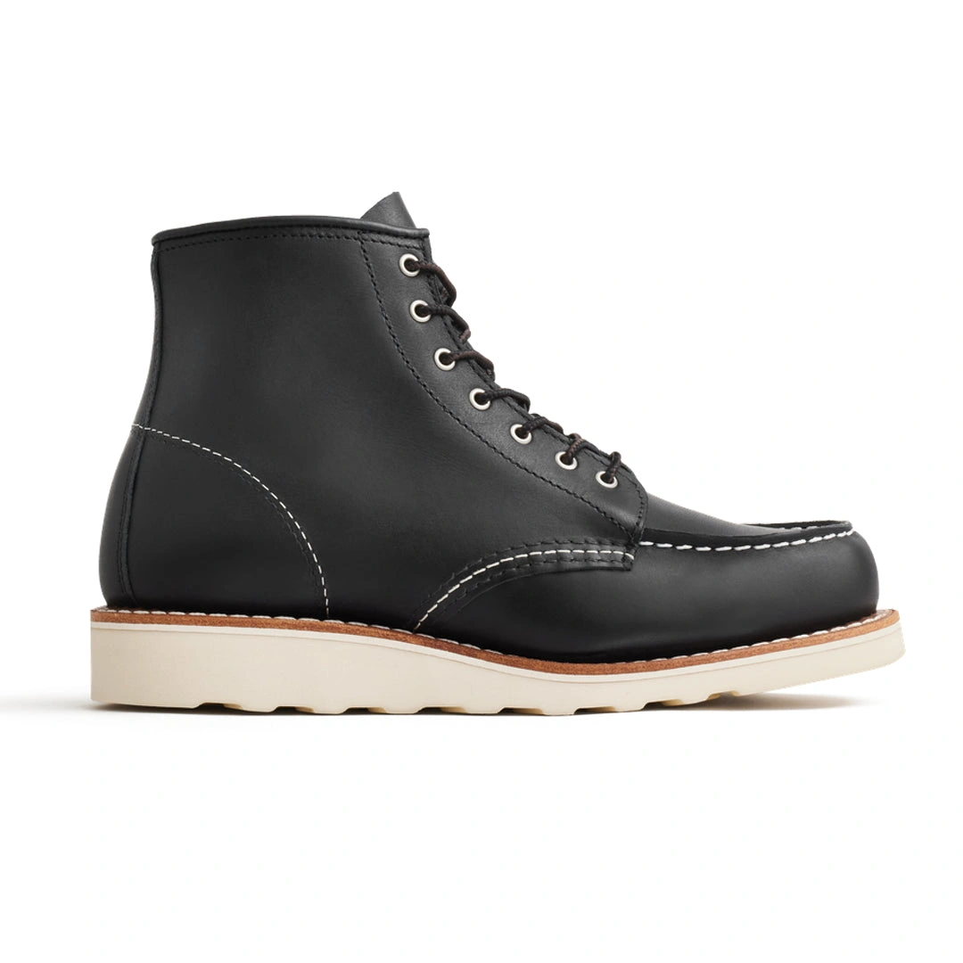Classic Black Moc Toe Boots - 6 Inch Height, Effortless Style & Comfort.